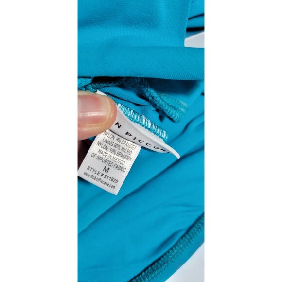 Robin Piccone Ava Tie Cropped T-Shirt Tank Swim Teal Blue Hipster Bikini Set M - Picture 5 of 13